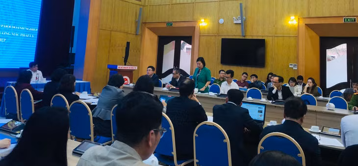 Bà Phạm Thị Ngọc Thủy - Giám đốc điều hành Văn phòng Ban Nghiên cứu phát triển kinh tế tư nhân phát biểu tại cuộc họp Bà Phạm Thị Ngọc Thủy - Giám đốc điều hành Văn phòng Ban Nghiên cứu phát triển kinh tế tư nhân phát biểu tại cuộc họp