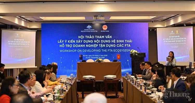 Hội thảo tham vấn lấy ý kiến xây dựng nội dung Hệ sinh thái hỗ trợ doanh nghiệp tận dụng các FTA (ảnh: Moit)