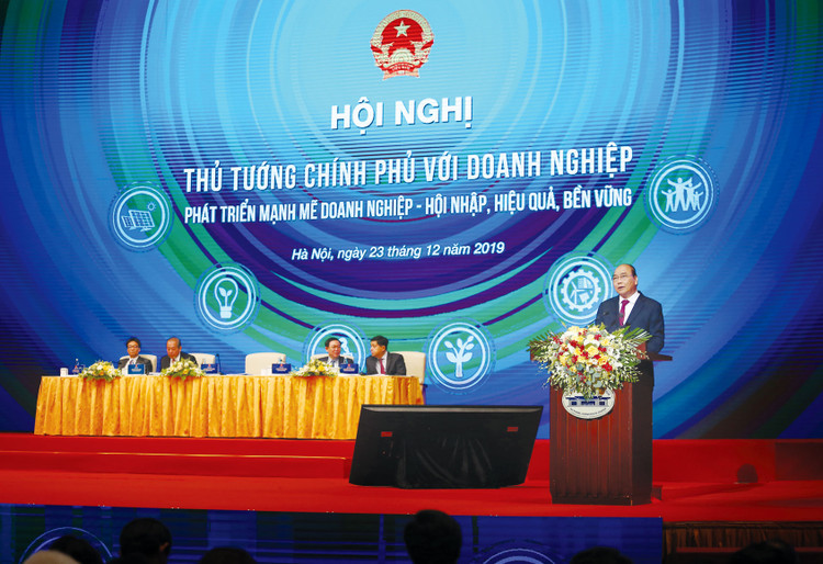 Thủ tướng Nguyễn Xuân Phúc cho rằng, sự lớn mạnh của doanh nghiệp không thể thiếu vai trò của Nhà nước. Ảnh: Lê Tiên