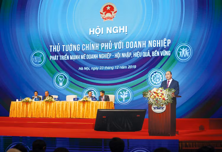Thủ tướng Nguyễn Xuân Phúc cho rằng, sự lớn mạnh của doanh nghiệp không thể thiếu vai trò của Nhà nước. Ảnh: Lê Tiên