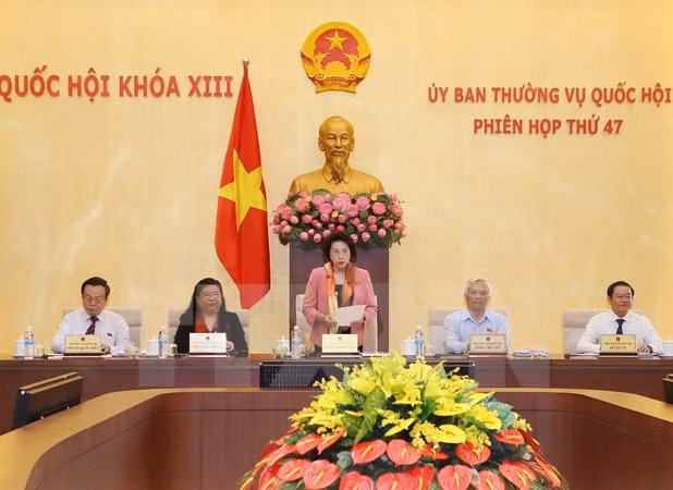 Chủ tịch Quốc hội Nguyễn Thị Kim Ngân phát biểu khai mạc Phiên họp lần thứ 47 của Ủy ban Thường vụ Quốc hội khóa XIII. (Ảnh: Trọng Đức/TTXVN)