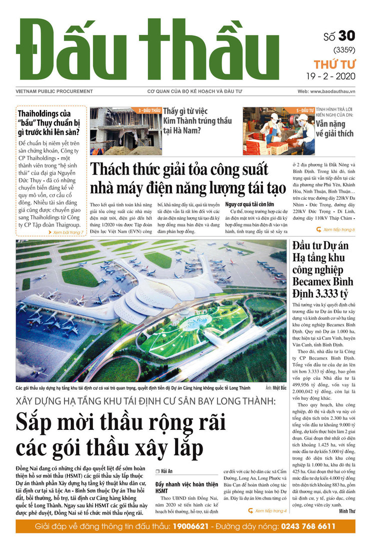 Báo Đấu thầu số 30 ra ngày 19/2/2020