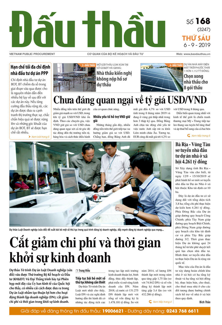 Báo Đấu thầu số 168 ra ngày 6/9/2019