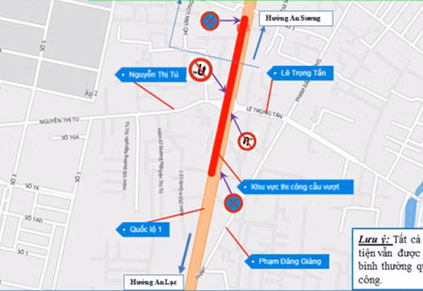 Phương án tổ chức giao thông tại khu vực ngã tư Gò Mây trong thơi gian thi công cầu vượt. Nguồn: Sở GTVT