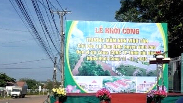 Sau khi có kết quả kiểm tra của Sở KH&ĐT Đồng Nai, công trình Trường Mầm non Vĩnh Tân đã được khởi công vào ngày 11/11/2016 (Ảnh nhà thầu cung cấp)