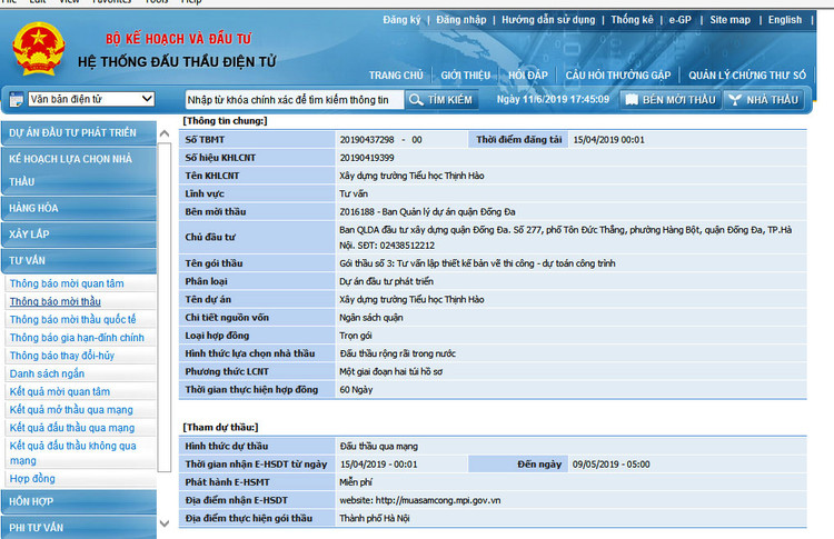 Gói thầu số 3 do Ban Quản lý dự án quận Đống Đa, TP. Hà Nội tổ chức lựa chọn nhà thầu qua mạng