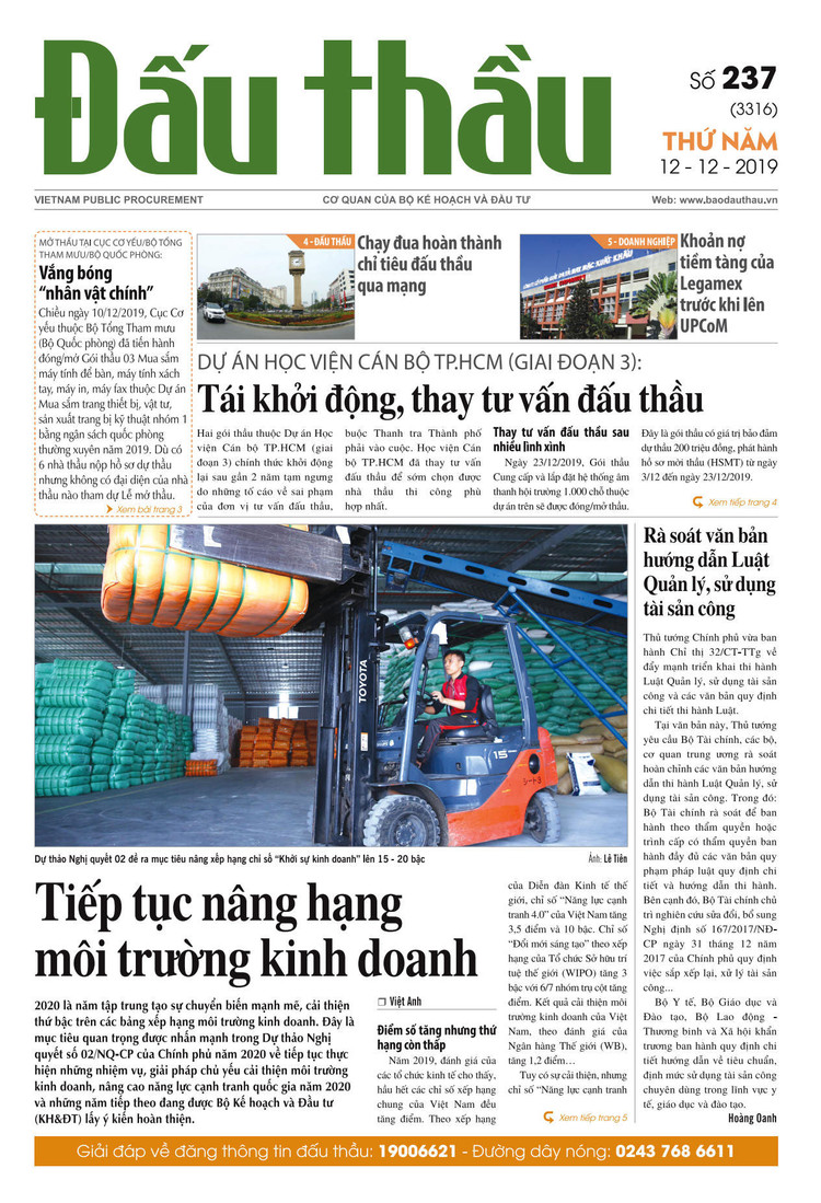 Báo Đấu thầu số 237 ra ngày 12/12/2019