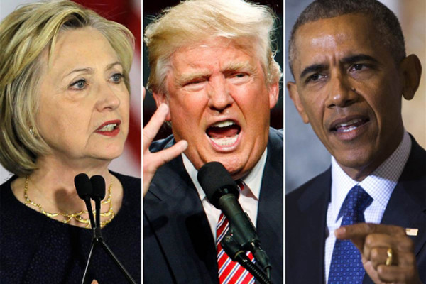 Ứng viên tổng thống đảng Dân chủ Hillary Clinton, ứng viên đảng Cộng hoà Donald Trump và Tổng thống Mỹ Barack Obama. Ảnh: NBCNews