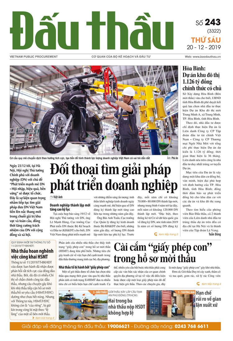 Báo Đấu thầu số 243 ra ngày 20/12/2019