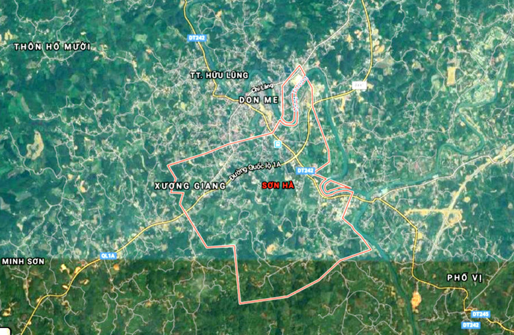 Dự án Khu đô thị mới Hữu Lũng, huyện Hữu Lũng, tỉnh Lạng Sơn được xây dựng trên quỹ đất 52,3 ha . Ảnh Google: Nhã Chi