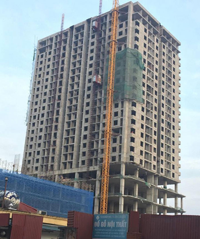 Công trình Mỹ Sơn Tower, nơi xảy ra vụ sập giàn giáo ngày 17/1. Ảnh: Nhị Tiến