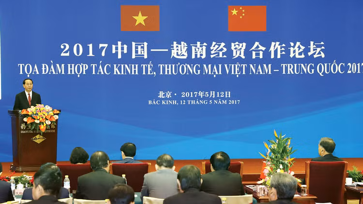 Chủ tịch nước Trần Đại Quang phát biểu tại Tọa đàm Hợp tác kinh tế, thương mại Việt Nam - Trung Quốc vừa diễn ra ở Bắc Kinh. Ảnh: TTXVN