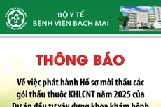 Thông báo phát hành Hồ sơ mời thầu các gói thầu thuộc KHLCNT năm 2025 của Dự án đầu tư xây dựng khoa khám bệnh Bệnh viện Bạch Mai