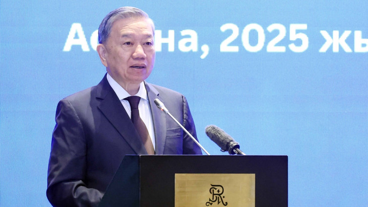 Tổng Bí thư Tô Lâm phát biểu tại Tọa đàm bàn tròn doanh nghiệp Việt Nam - Kazakhstan. (Ảnh: Thống Nhất/TTXVN)