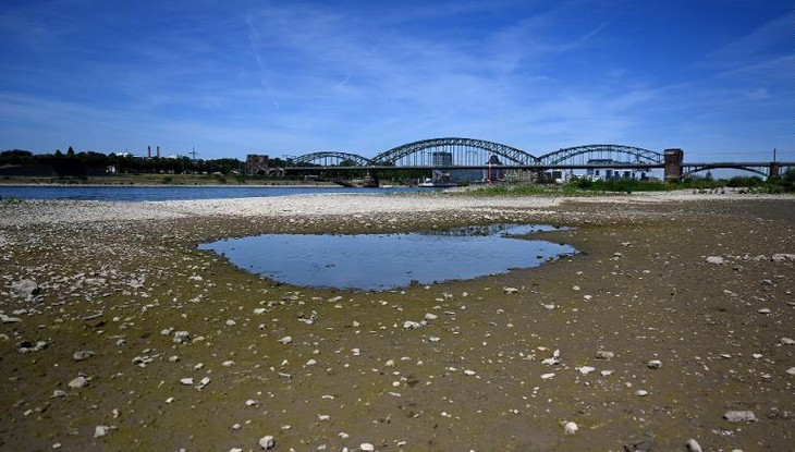 Một bức ảnh được chụp vào ngày 18/7 cho thấy một vũng nước giữa lòng sông Rhine gần như khô cạn ở Cologne, miền tây nước Đức, khi nhiều khu vực ở châu Âu trải qua đợt nắng nóng. Ảnh: CNN Một bức ảnh được chụp vào ngày 18/7 cho thấy một vũng nước giữa lòng sông Rhine gần như khô cạn ở Cologne, miền tây nước Đức, khi nhiều khu vực ở châu Âu trải qua đợt nắng nóng. Ảnh: CNN