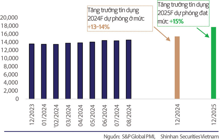 Tín dụng của nền kinh tế Việt Nam 2023 - 2025 (nghìn tỷ đồng)