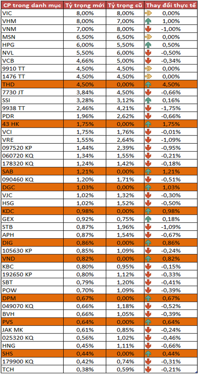 Dự kiến thay đổi cơ cấu danh mục kỳ quý 3/2021 của V.N.M ETF