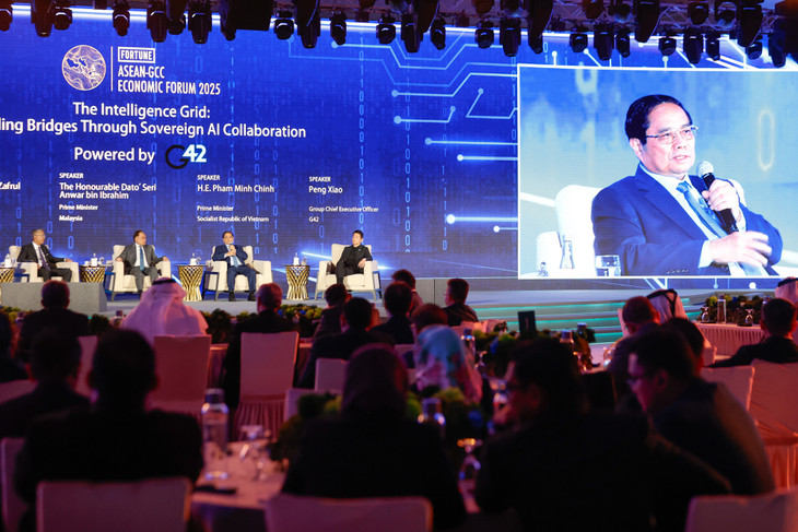 Thủ tướng Phạm Minh Chính cho rằng AI có điểm tốt và điểm xấu, vấn đề là khai thác phát huy hết điểm tốt và hạn chế tối đa mặt tiêu cực, đây là bài toán đặt ra mà tất cả chúng ta phải suy nghĩ và phải làm - Ảnh: VGP/Nhật Bắc