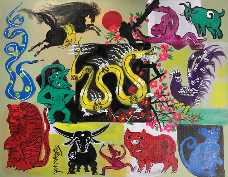 Tranh con giáp của họa sĩ Lê Trí Dũng có nhiều nét riêng