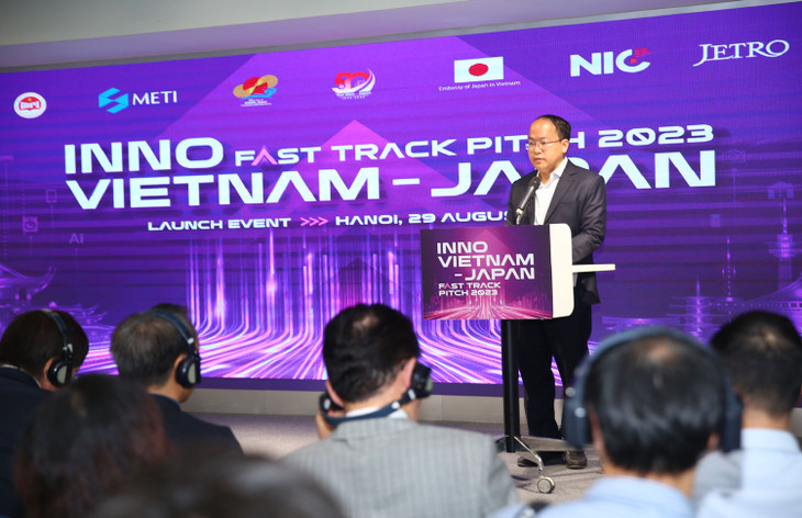 Giám đốc Trung tâm Đổi mới sáng tạo Quốc gia Vũ Quốc Huy phát biểu tại Lễ công bố. Ảnh: Lê Tiên