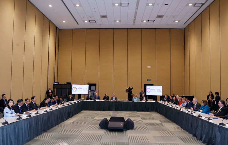 Chủ tịch nước Võ Văn Thưởng tiếp Liên minh Doanh nghiệp Hoa Kỳ-APEC. (Ảnh: Thống Nhất/TTXVN)