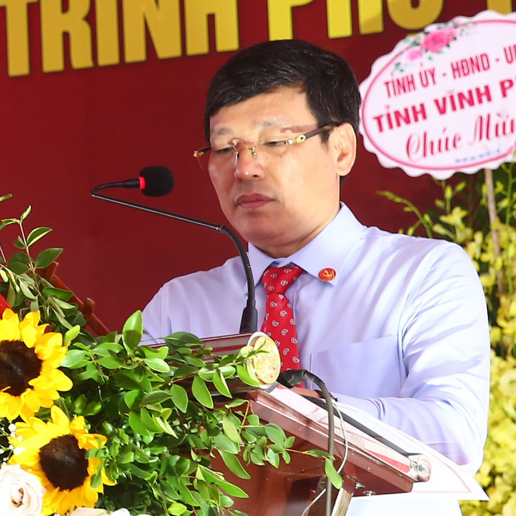 Ông Lê Duy Thành - Phó Bí thư Tỉnh ủy, Phó Chủ tịch thường trực UBND tỉnh Vĩnh Phúc phát biểu tại Lễ khởi công công trình. Ảnh: Nhã Chi