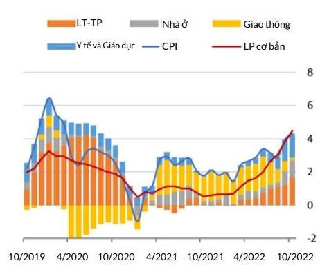 Đóng góp cho lạm phát CPI (Tỷ lệ % và điểm %, so cùng kỳ năm trước)