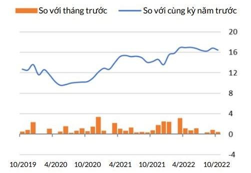 Tăng trưởng tín dụng (Tỷ lệ %, không điều chỉnh theo mùa vụ)