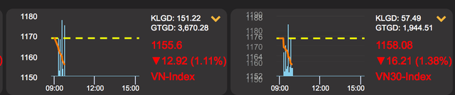 Khi VN-Index giảm gần 13 điểm thì bất ngờ chỉ số... đứng yên không nhúc nhích