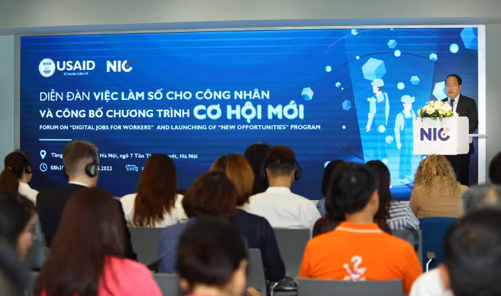 Ông Vũ Quốc Huy - Giám đốc Trung tâm Đổi mới sáng tạo Quốc gia (NIC) phát biểu tại sự kiện. Ảnh: Lê Tiên