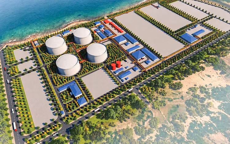 Gói thầu Thiết kế, mua sắm, thi công xây lắp và chạy thử công trình có giá 914,692 triệu USD, thuộc Dự án Kho LNG Vũng Áng. Ảnh phối cảnh: Hoài Tâm