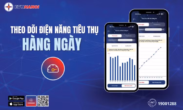 Theo dõi điện năng tiêu thụ hàng ngày qua App EVNHANOI