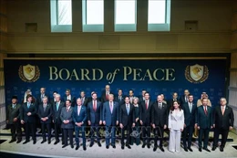 Tổng Bí thư Tô Lâm và các trưởng đoàn dự phiên khai mạc Hội đồng Hoà bình về Gaza - Ảnh: TTXVN 