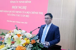 Tân Phó Bí thư Tỉnh ủy Ninh Bình Trần Đăng Quỳnh phát biểu nhận nhiệm vụ - Ảnh: TTXVN