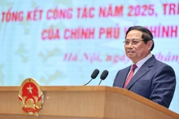 Thủ tướng Phạm Minh Chính phát biểu đáp từ chỉ đạo của Tổng Bí thư Tô Lâm và kết luận Hội nghị Chính phủ và các địa phương sáng 8/1 - Ảnh: VGP/Nhật Bắc