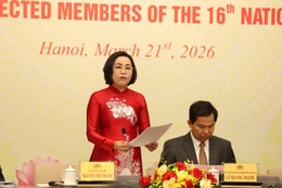 Phó Chủ tịch Quốc hội Nguyễn Thị Thanh chủ trì họp báo - Ảnh: VGP/Vũ Phong 