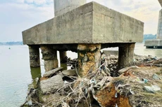 Một số trụ Cầu Sông Lô ở tỉnh Phú Thọ bị xuống cấp nghiêm trọng, một số trụ bê tông bị lộ cốt thép chịu lực, ảnh hưởng đến an toàn công trình. Ảnh: Internet