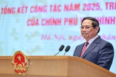 Thủ tướng Phạm Minh Chính phát biểu đáp từ chỉ đạo của Tổng Bí thư Tô Lâm và kết luận Hội nghị Chính phủ và các địa phương sáng 8/1 - Ảnh: VGP/Nhật Bắc