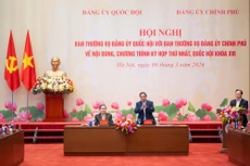 Bí thư Đảng ủy Chính phủ, Thủ tướng Chính phủ Phạm Minh Chính và Bí thư Đảng ủy Quốc hội, Chủ tịch Quốc hội Trần Thanh Mẫn chủ trì Hội nghị - Ảnh: VGP/Nhật Bắc