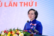 Bộ trưởng Bộ Nội vụ Phạm Thị Thanh Trà trao đổi với báo chí tại họp báo thông tin về kết quả Đại hội Đảng bộ Chính phủ - Ảnh: VGP