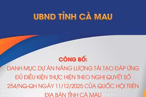UBND tỉnh Cà Mau thông báo công bố danh mục dự án