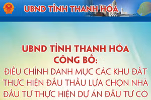 Điều chỉnh Danh mục các khu đất thực hiện đấu thầu lựa chọn nhà đầu tư thực hiện dự án đầu tư có sử dụng đất trên địa bàn tỉnh Thanh Hóa năm 2025