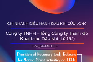Chi nhánh Điều hành Dầu khí Cửu Long - Công ty TNHH - Tổng Công ty Thăm dò Khai thác Dầu khí (Lô 15.1) thông báo mời thầu