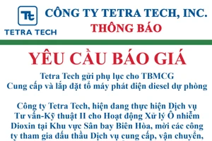 Công ty Tetra Tech, Inc. (Tetra Tech) thông báo gia hạn mời báo giá