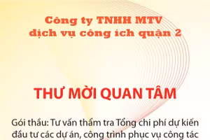 Công ty TNHH Một thành viên Dịch vụ công ích quận 2 thông báo thư mời quan tâm