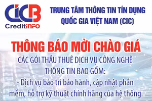 Trung tâm thông tin tín dụng Quốc gia Việt Nam (CIC) thông báo mời chào giá 