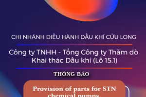 Chi nhánh Điều hành Dầu khí Cửu Long - Công ty TNHH - Tổng Công ty Thăm dò Khai thác Dầu khí (Lô 15.1) thông báo mời thầu