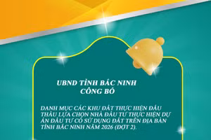 Danh mục các khu đất thực hiện đấu thầu lựa chọn nhà đầu tư thực hiện dự án đầu tư có sử dụng đất trên địa bàn tỉnh Bắc Ninh năm 2026 (Đợt 2)