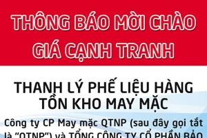 Thông báo mời chào giá cạnh tranh thanh lý phế liệu hàng tồn kho may mặc