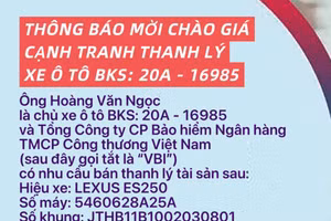 Thông báo mời chào giá cạnh tranh thanh lý xe ô tô BKS: 20A - 16985